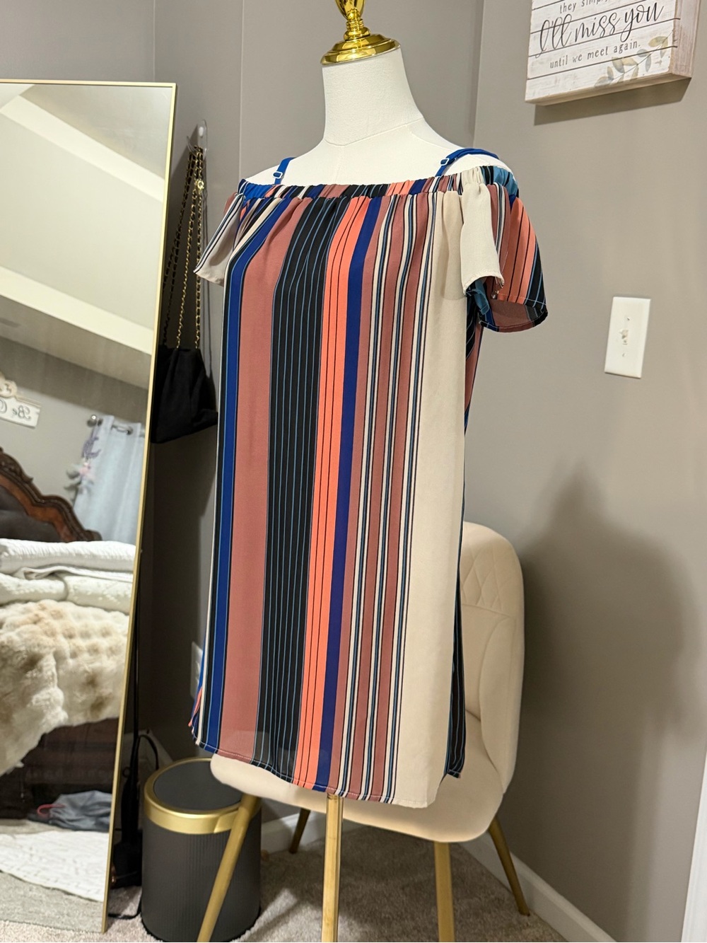 As U Wish Striped Off-Shoulder Top in Navy, Rust, Cream, and Sky Blue